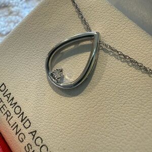 Elegant Silver Diamond Teardrop Pendant Necklace & Diamond earrings